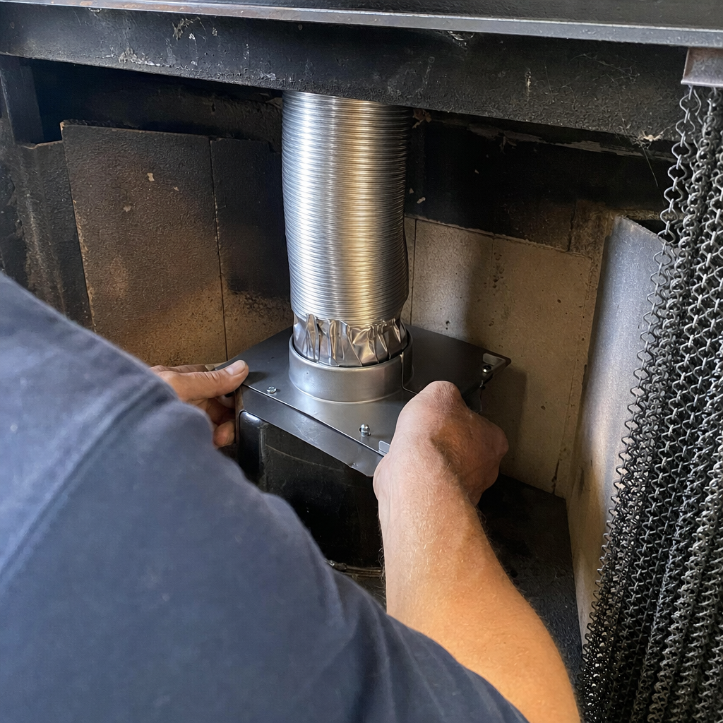 Professional chimney technician installing a stainless steel flue liner in Clinton, TN