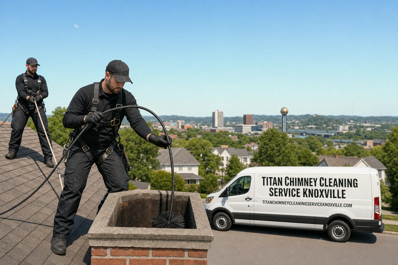 Titan Chimney Cleaning Service Knoxville service vehicle and crew in Knoxville, TN